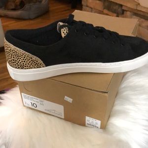 J. Crew microsuede sneakers & calf hair trim